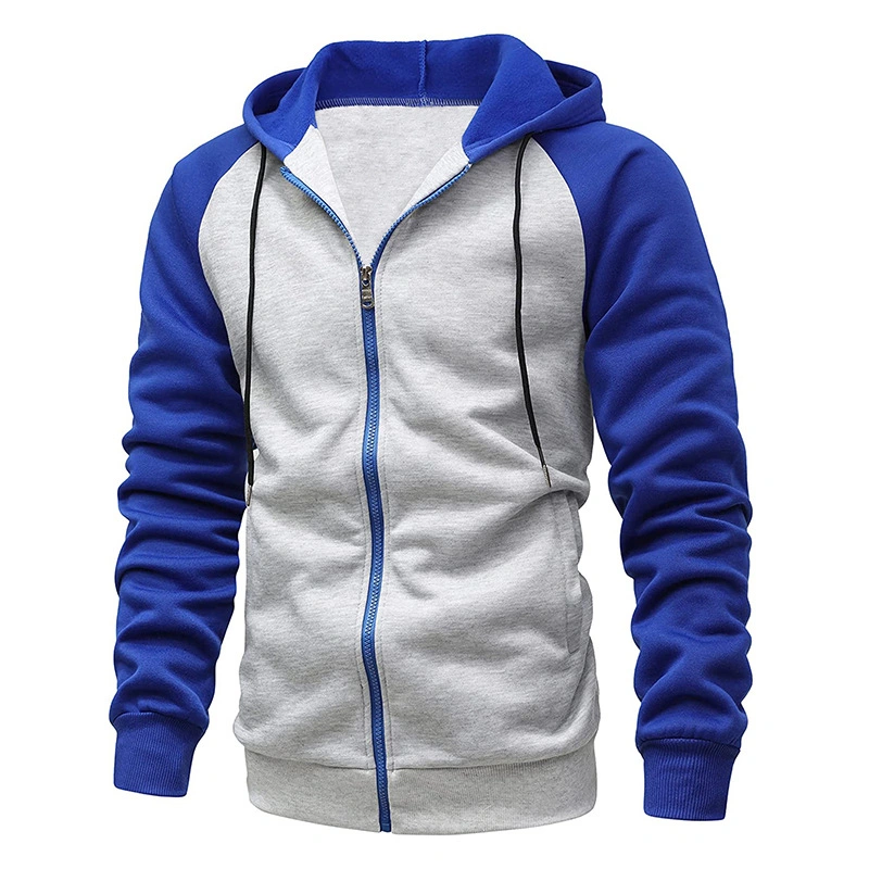 Factory Custom Zipper Hooded Fleece Color Matching Sports Men Cardigan Fleece Hoodies Street Wind Wholesale Custom Logo Printed Plain Hoodies