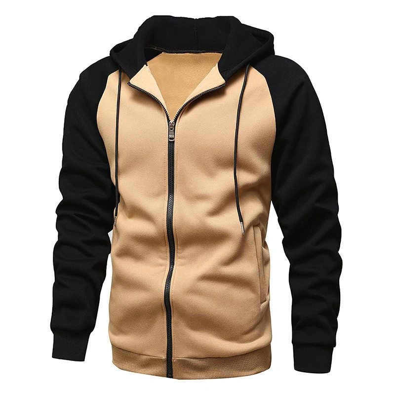 Factory Custom Zipper Hooded Fleece Color Matching Sports Men Cardigan Fleece Hoodies Street Wind Wholesale Custom Logo Printed Plain Hoodies