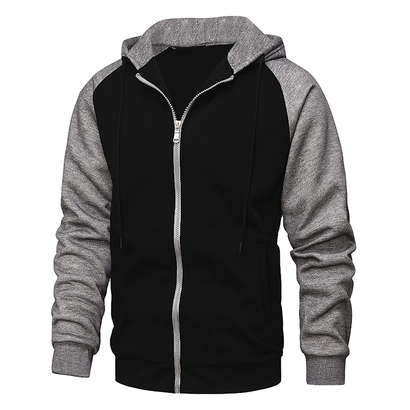 Factory Custom Zipper Hooded Fleece Color Matching Sports Men Cardigan Fleece Hoodies Street Wind Wholesale Custom Logo Printed Plain Hoodies