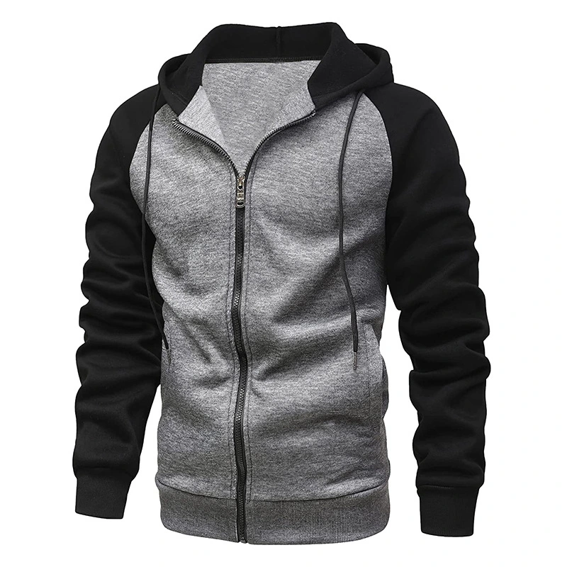 Factory Custom Zipper Hooded Fleece Color Matching Sports Men Cardigan Fleece Hoodies Street Wind Wholesale Custom Logo Printed Plain Hoodies